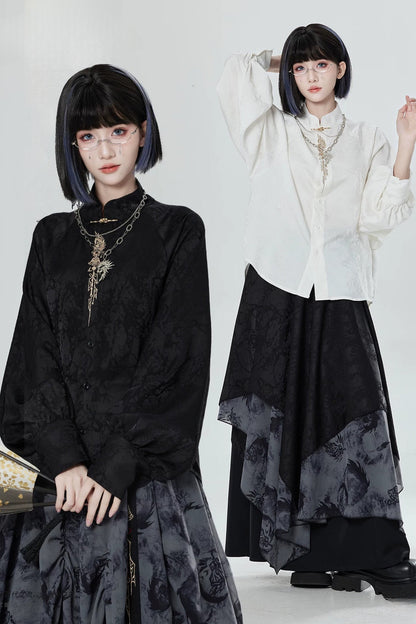 Black White Embroidered Shirt Pants Set-Up