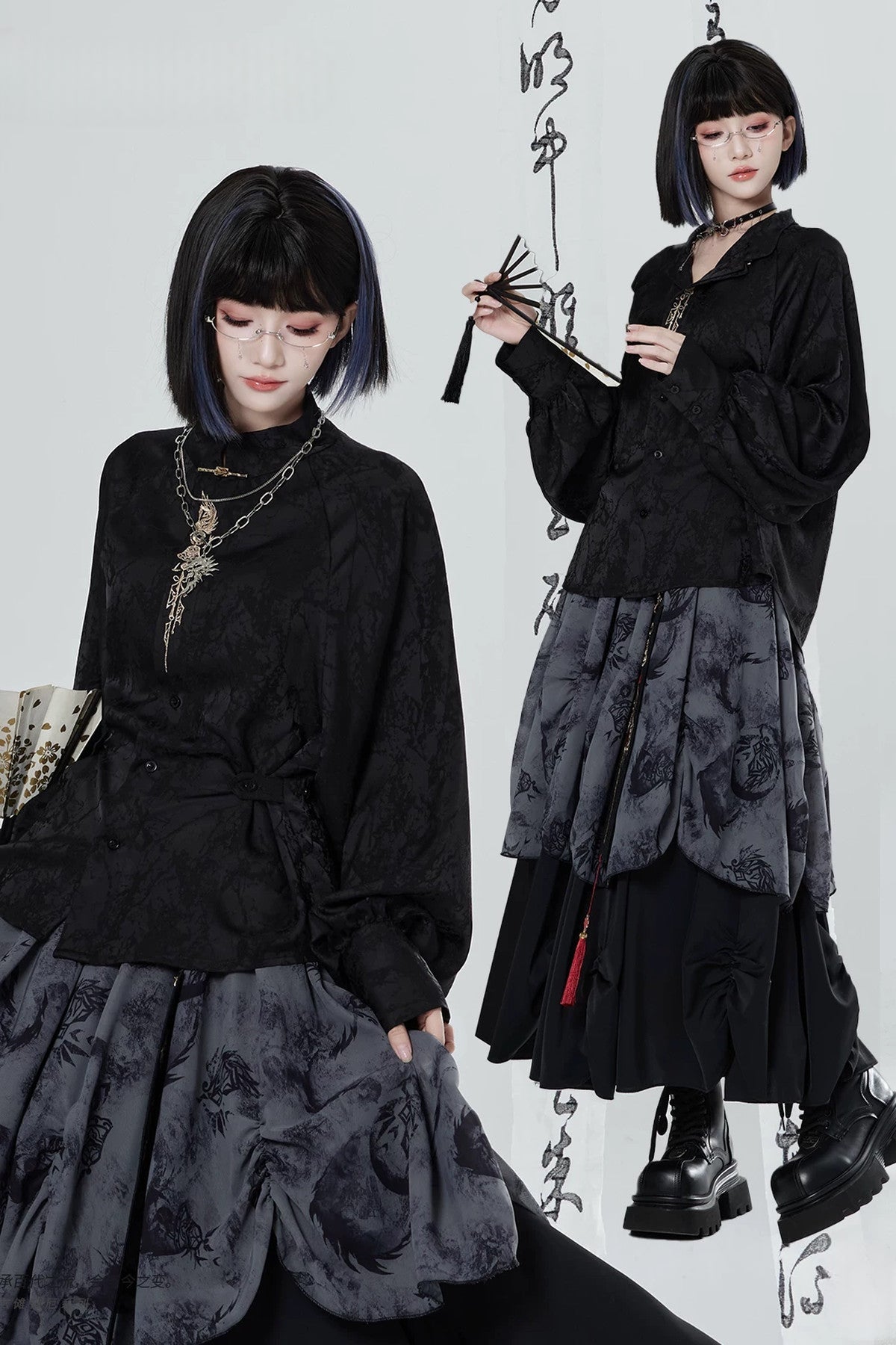 Black White Embroidered Shirt Pants Set-Up