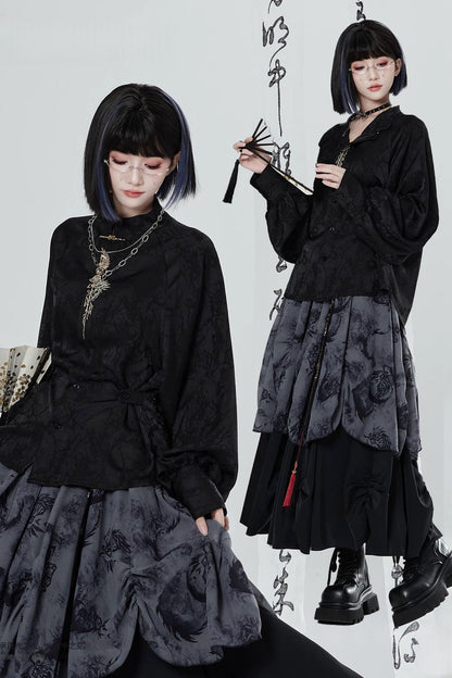Black White Embroidered Shirt Pants Set-Up