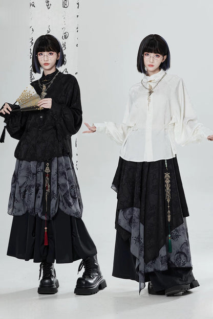 Black White Embroidered Shirt Pants Set-Up