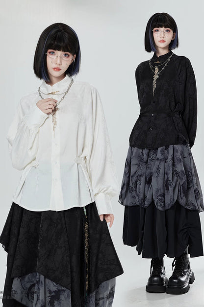 Black White Embroidered Shirt Pants Set-Up