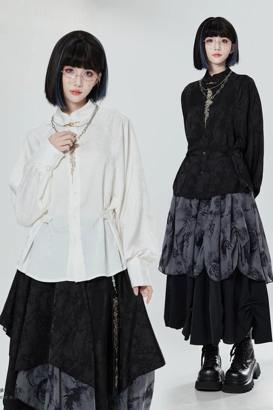 Black White Embroidered Shirt Pants Set-Up
