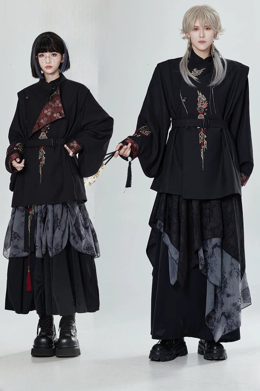 Chinese Style Embroidered Trench Coat and Pants Set-Up