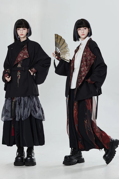 Chinese Style Embroidered Trench Coat and Pants Set-Up