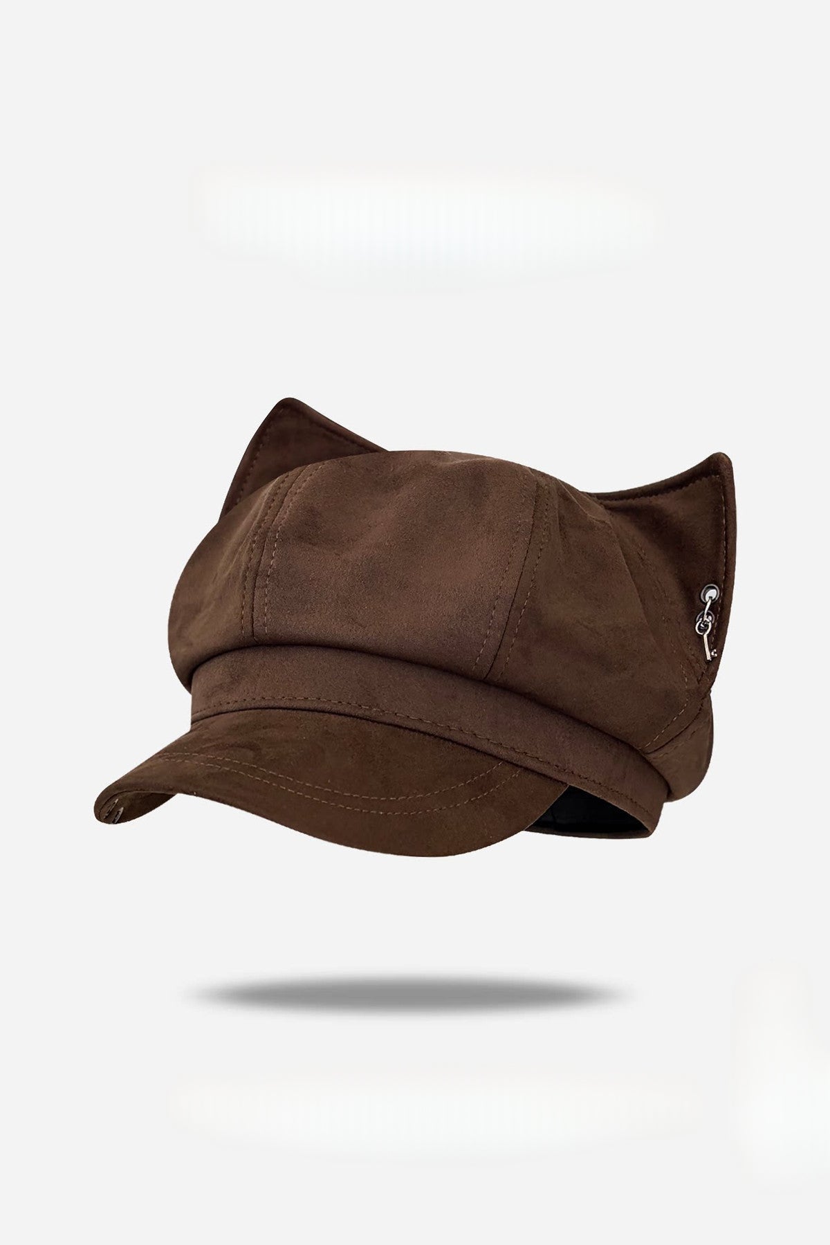 Cat ear studded suede newsboy cap