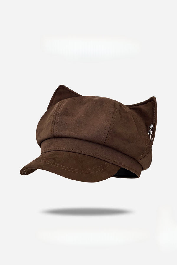 Cat ear studded suede newsboy cap