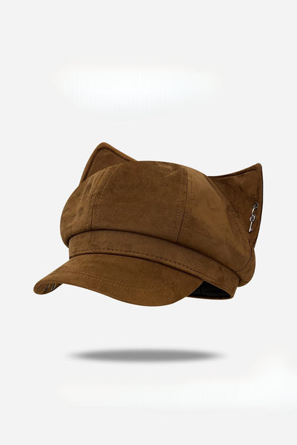 Cat ear studded suede newsboy cap