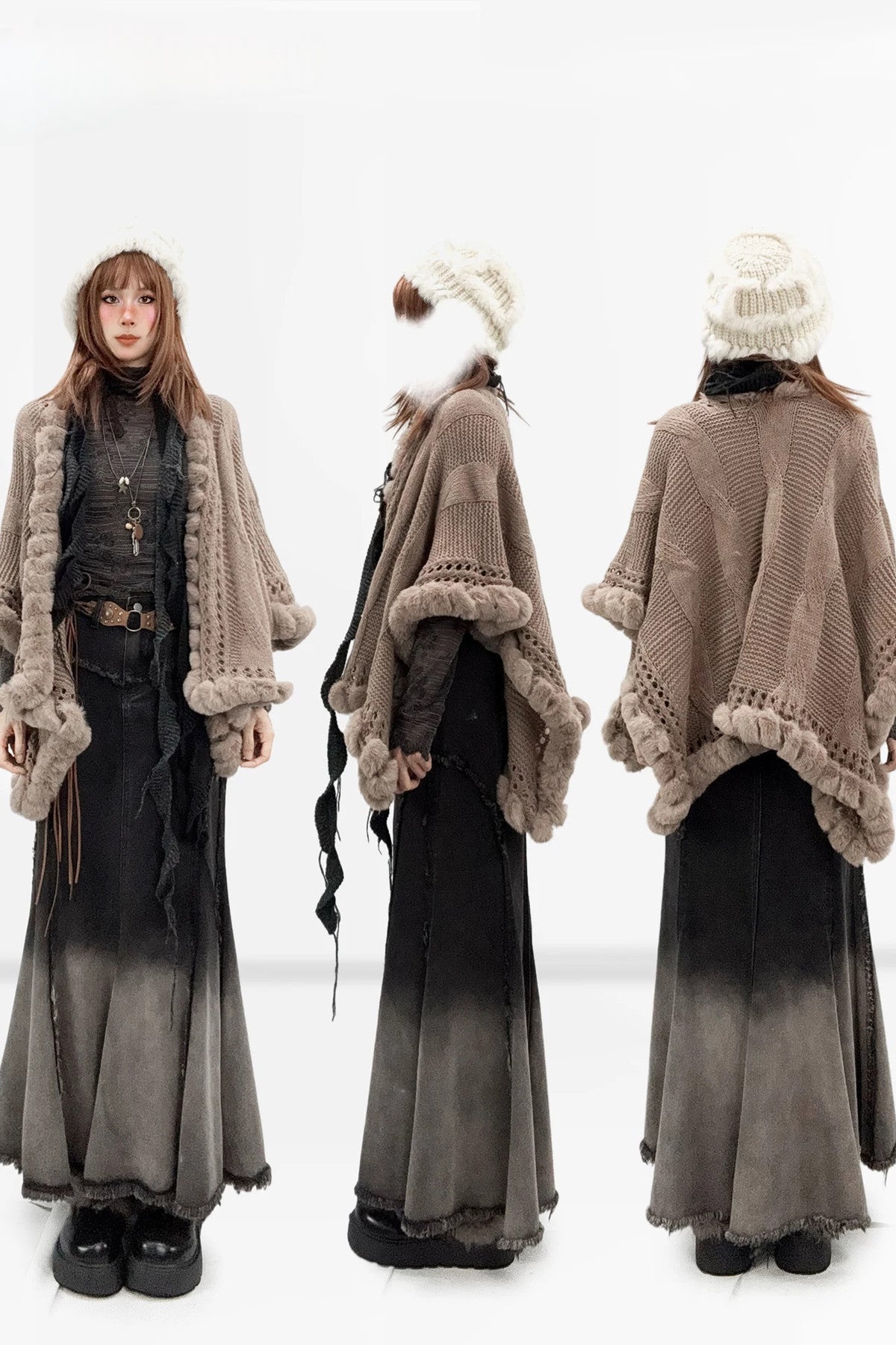 Brown Fuzzy Shawl Cardigan
