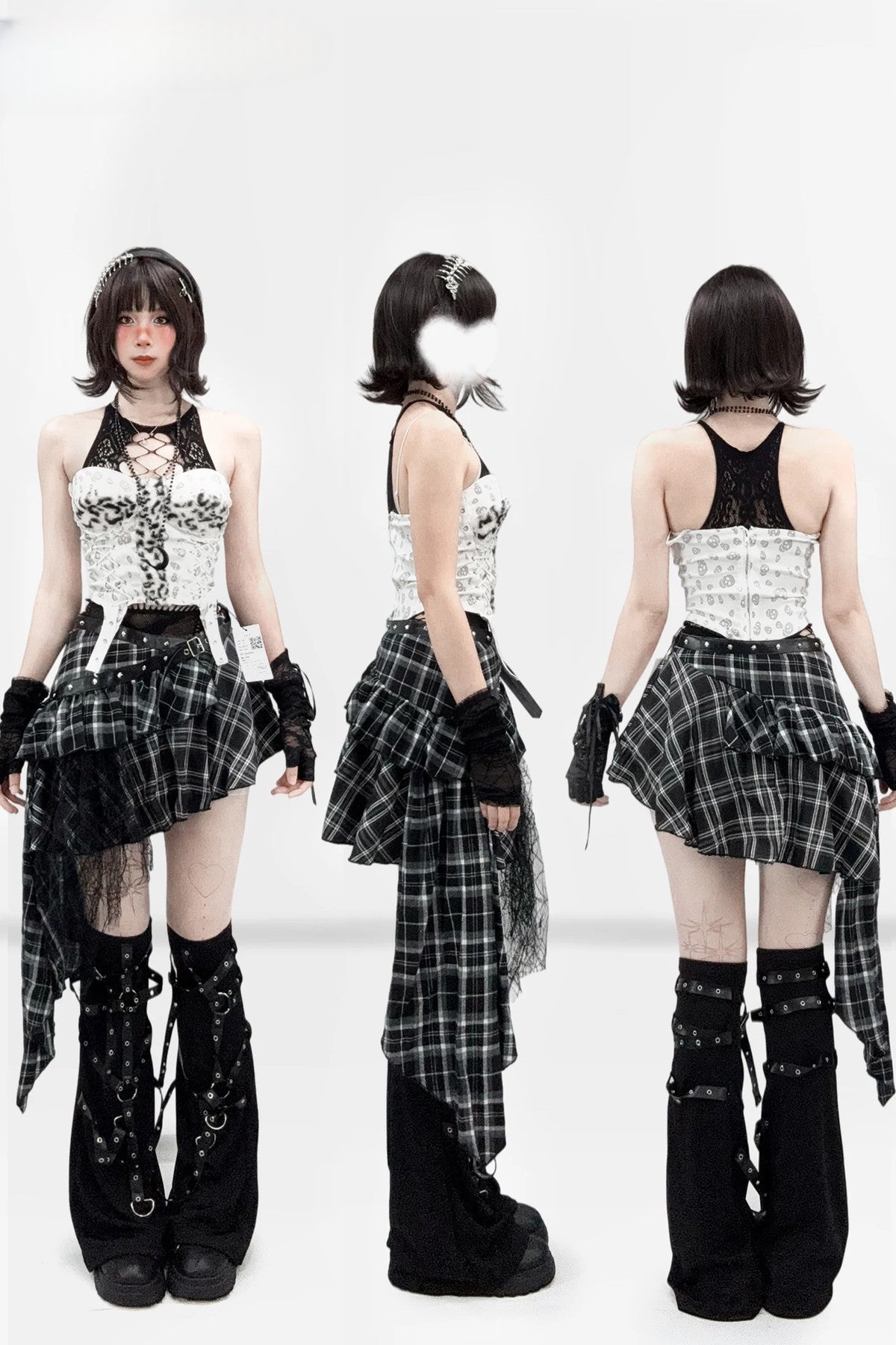 Asymmetrical Plaid Tiered Mini Skirt