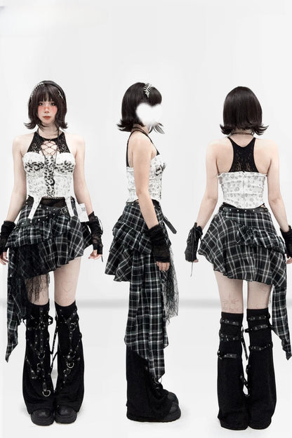 Asymmetrical Plaid Tiered Mini Skirt
