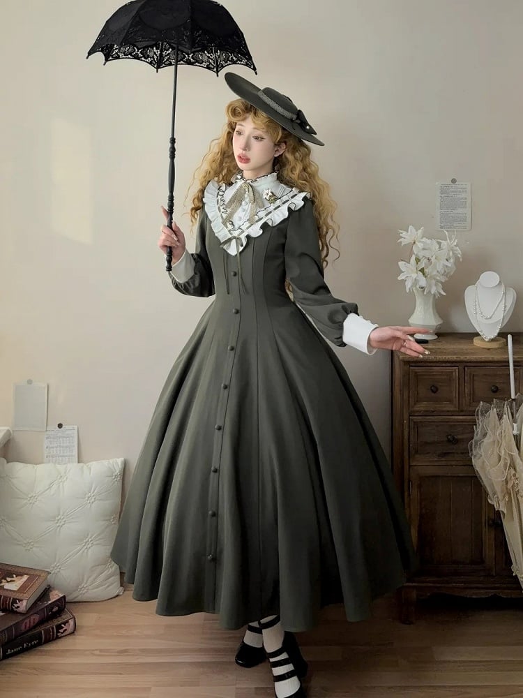 【Reservation deadline February 23】Classic Elegant Series Frill Stand Collar Flare Long Dress