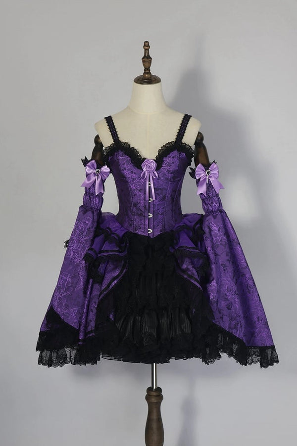 [Pre-order Deadline: January 8] Dark Gothic Train Jacquard Bustier Dress + Hime Sleeve Set