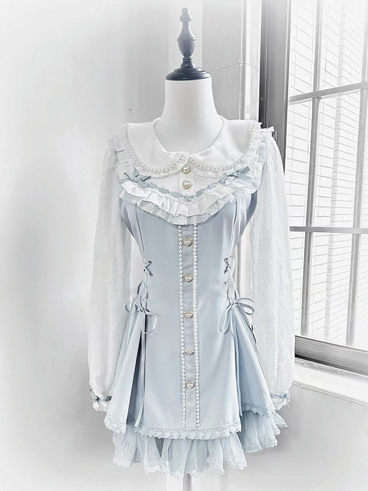Lace Pearl Collar Long-Sleeve Set