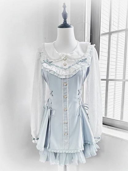 Lace Pearl Collar Long-Sleeve Set