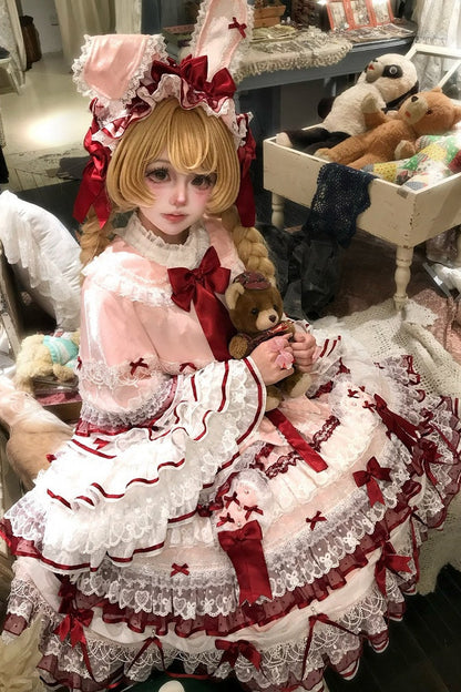 [Vorbestellfrist 13. Juli] Blau x Weiß/Rot x Rosa süße Lolita-Kaninchenserie Hasenohren-Spitzen-Schleifen-Umhang