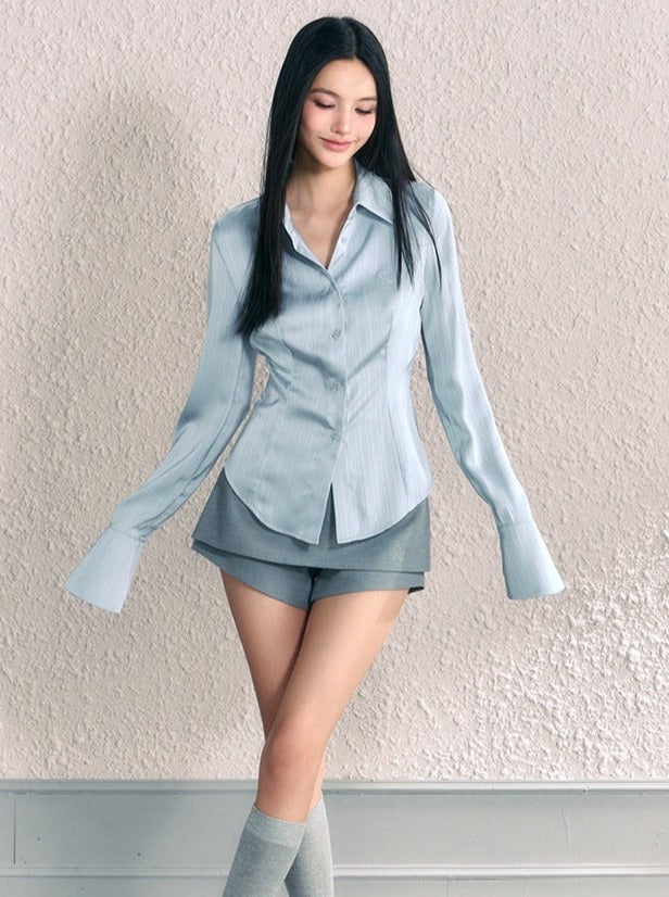 Logo satin silky waist shirt