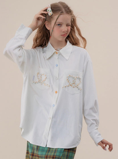 Ribbon Big Size Casual Sweet Shirt