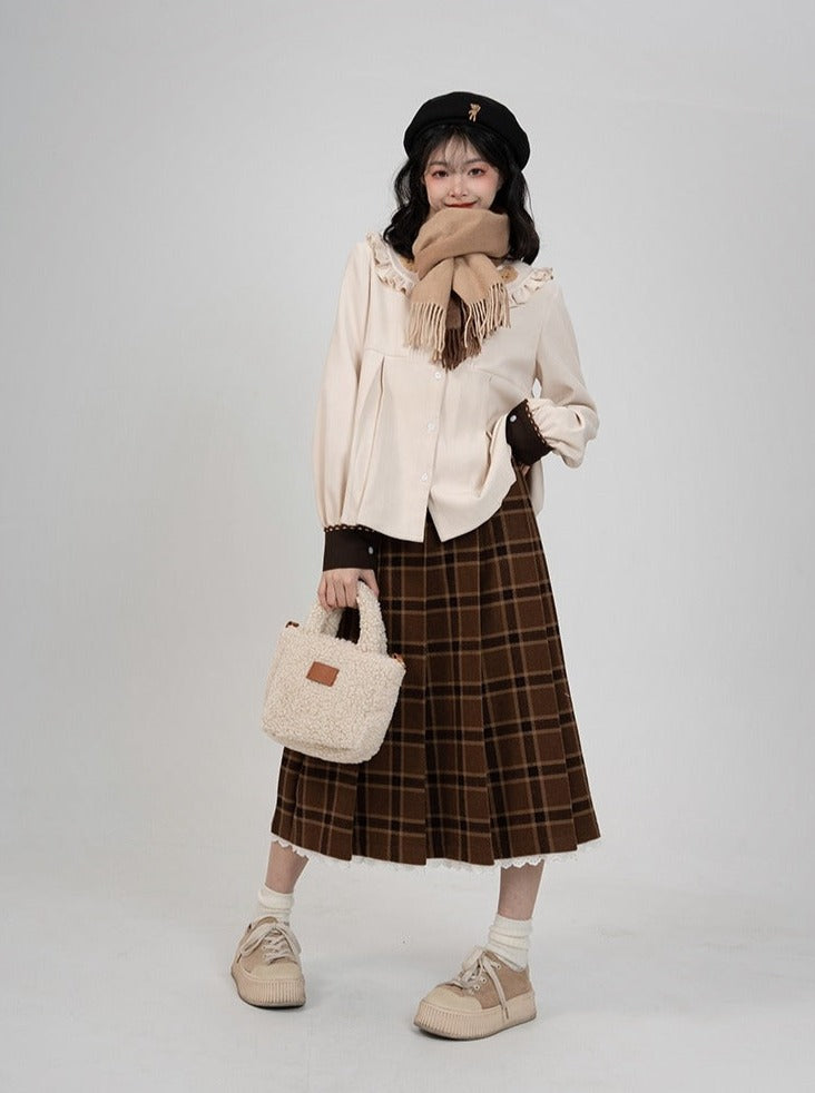 Wardrobe College Style Checked Wool Skirt