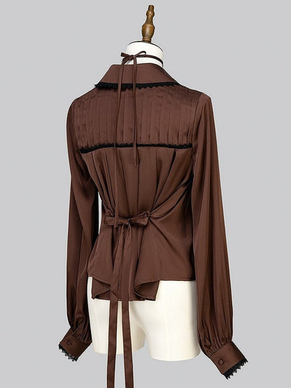 【12月29日予約締切】ゴシックロリータポインテッドカラーアンドレースアップリボンフリルシャツ