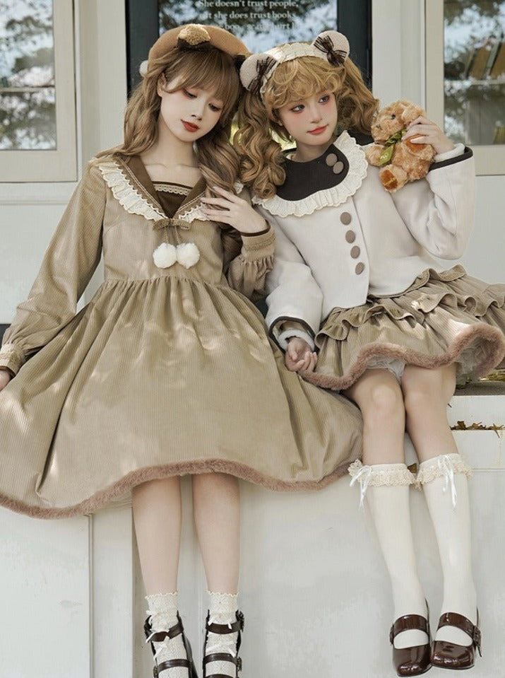 Coco Diary Volume Dress x Girly Coat + Ruffle Skirt