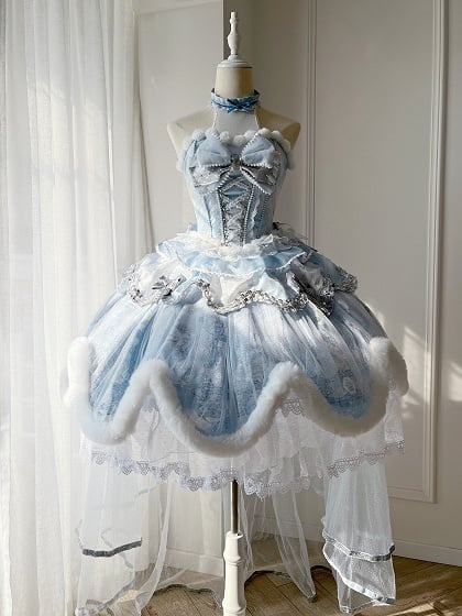 Snow Rabbit Ball Series: Bonnet with rabbit ears + crown veil + accessories