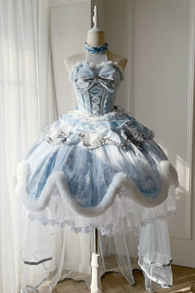 [Deadline for reservations: December 10] Snow Rabbit Ball Blue and Silver Halter Neck Fur Dress Complete Set