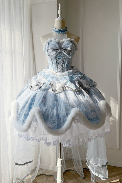 [Deadline for reservations: December 10] Snow Rabbit Ball Blue and Silver Halter Neck Fur Dress Complete Set