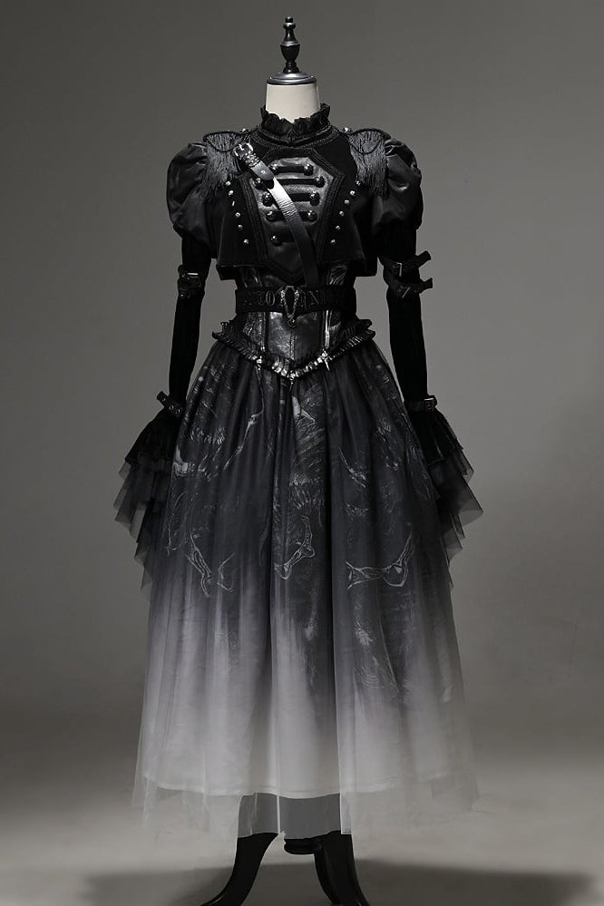 [Preordine entro l'8 giugno] Set completo abito militare gotico scuro Phantom Night (giacca + top a bustier + gonna)