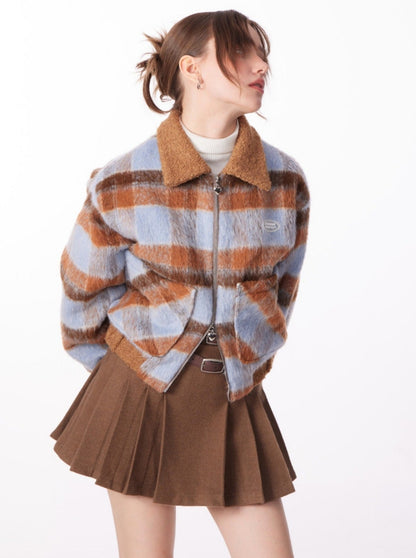 Check Blue Brown Short Jacket