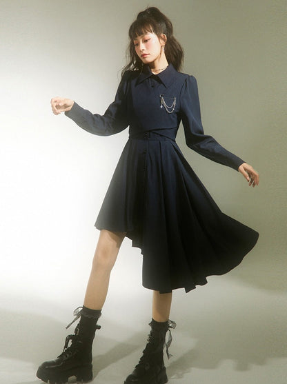 Chic Asymmetrical Pleated College Dress