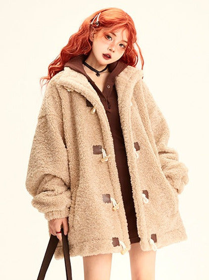 Retro Horn Butterfly Letter Loose Boa Coat