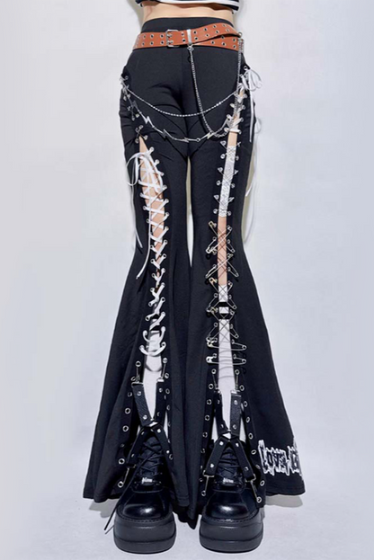 ストラップカットアウトフレアパンツ+ベルト