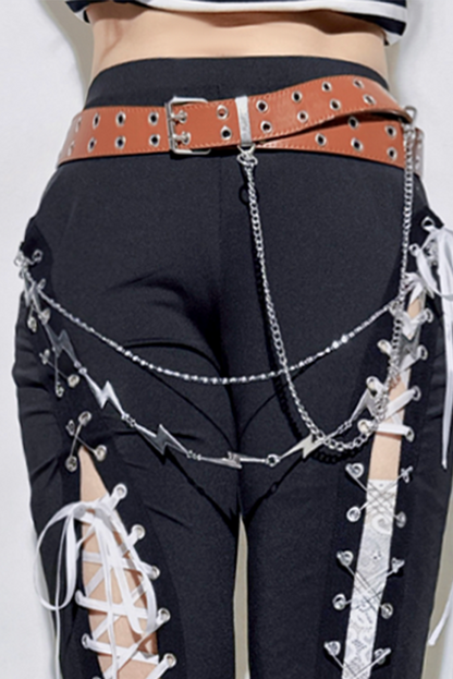 ストラップカットアウトフレアパンツ+ベルト