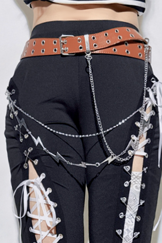 ストラップカットアウトフレアパンツ+ベルト