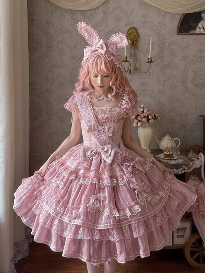【6月20日予約締切】ピンク/ブルースイートラビットリボンフェアリープリンセスシリーズアクセサリー（うさ耳ヘアバンド・サッシュ）