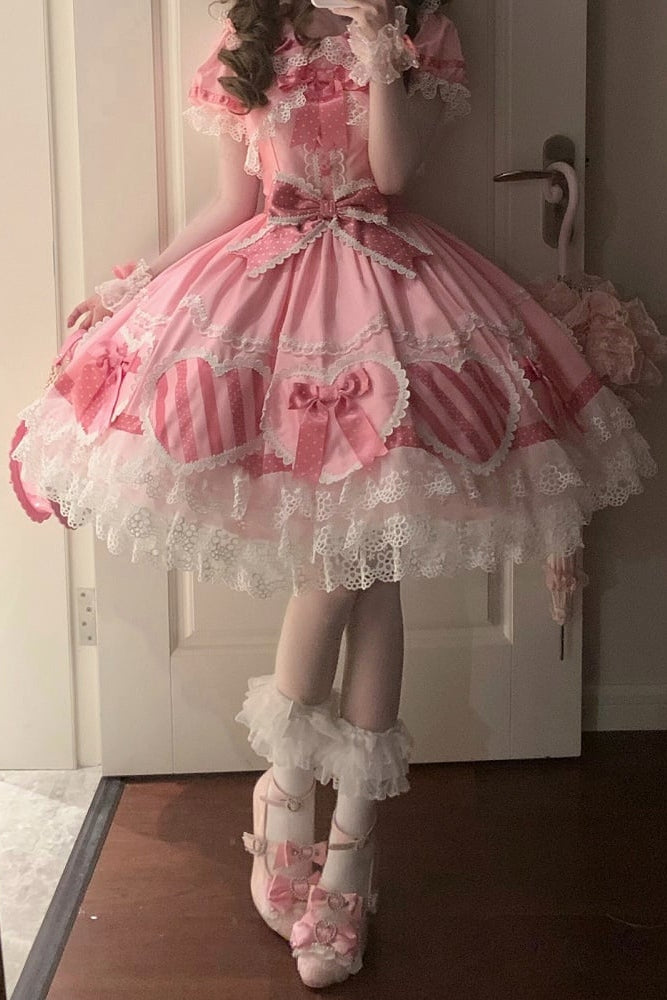 [Pre-Order] Pink Heart Gift Box Fake Two-Piece Sweet Lolita One-Piece Dress