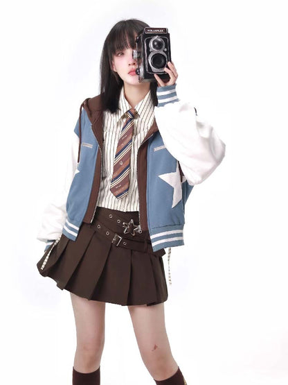 Star Fall Latte Star Velvet Hoodie Short Jacket Pleated Skirt Shirt Casual Maillard