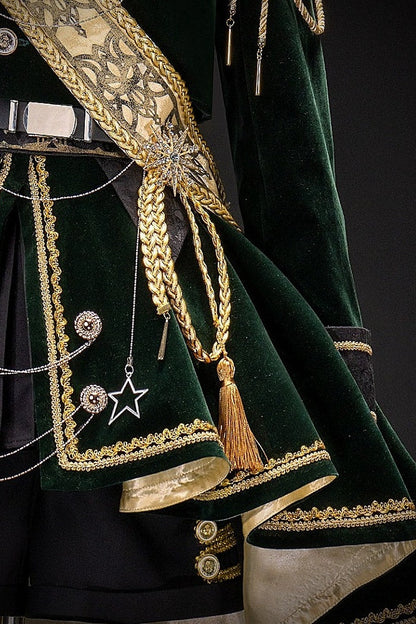 【12月7日予約締切】Dark Green & Gold Royal Prince-Style Military Lolita Set 1/2 + Full Set Ouji Fashion