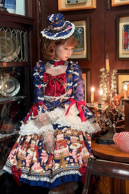 【4月26日予約締切】レトロロマンスイートロリータリボンケーキプリントゴージャス姫袖ドレス