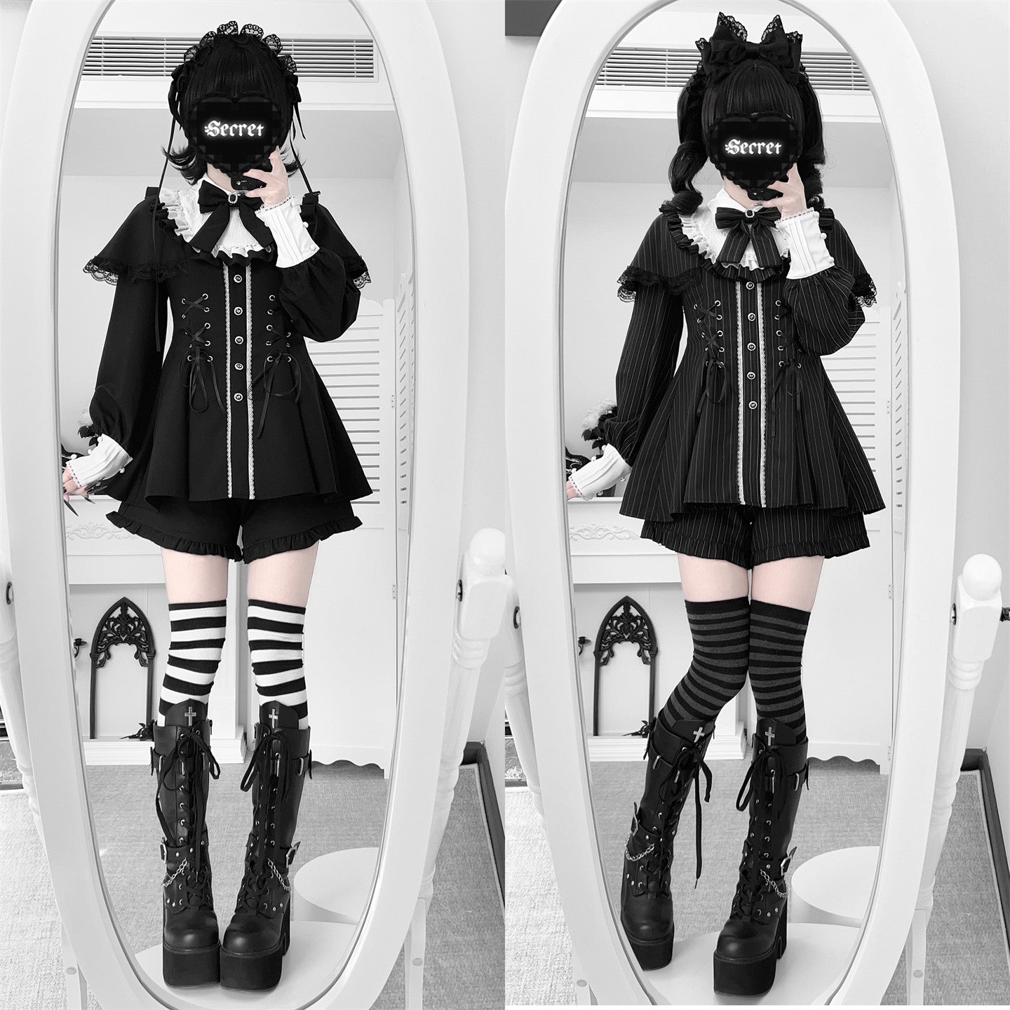 【1月20日予約締切】リボンフリルカラーケープレースアップドレスセットアップ