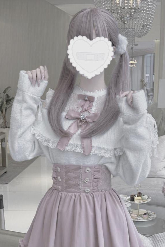 [Reservations] Clear Series Lace Open Shoulder Ribbon Knit Top