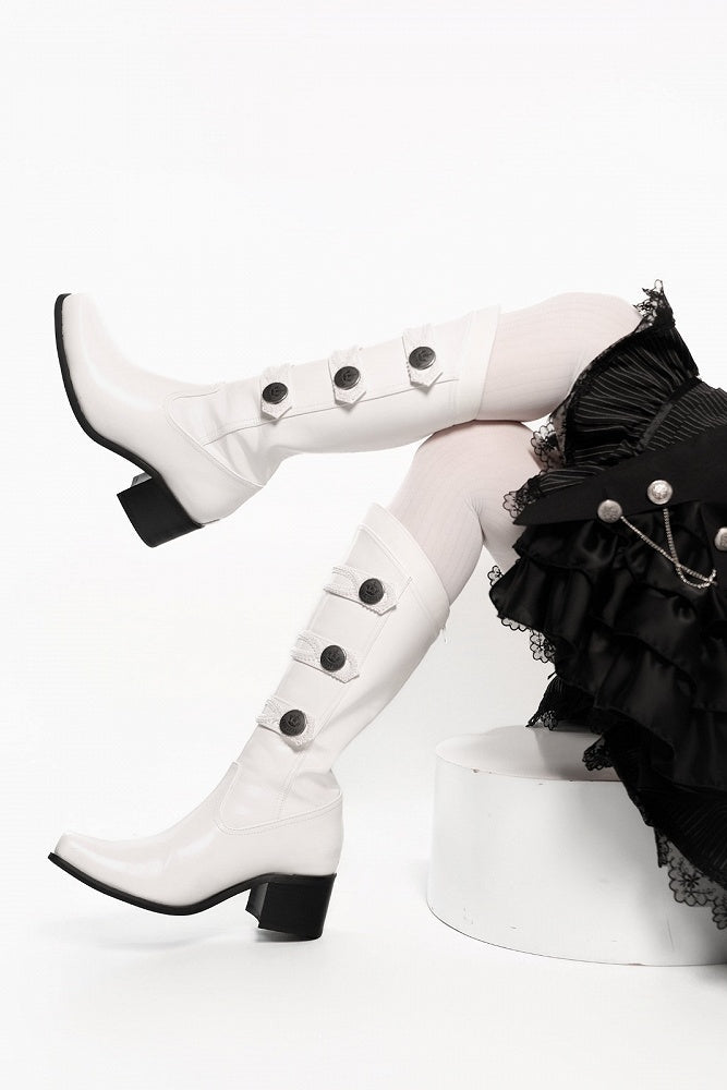 【9月7日予約締切】Black/White/Gray Gothic Lolita Prince Square Toe Retro Boots
