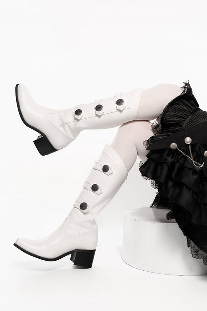 【9月7日予約締切】Black/White/Gray Gothic Lolita Prince Square Toe Retro Boots