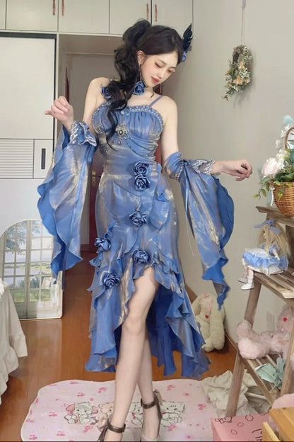 Amour Rose Bianca White and Blue Mermaid Dress Set