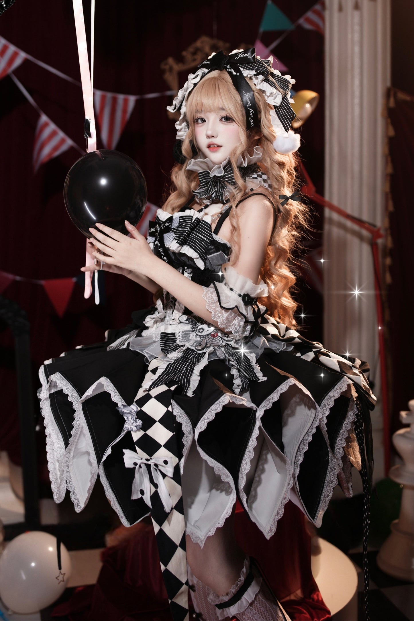 【12月8日予約締切】サーカスロリータエレガントレトロゴシックピエロドレスセット＋アクセサリーコンプリート