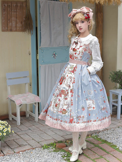 【4月18日预售截止】甜美洛丽塔草莓茶会蕾丝蓝色连衣裙（短款・长款）