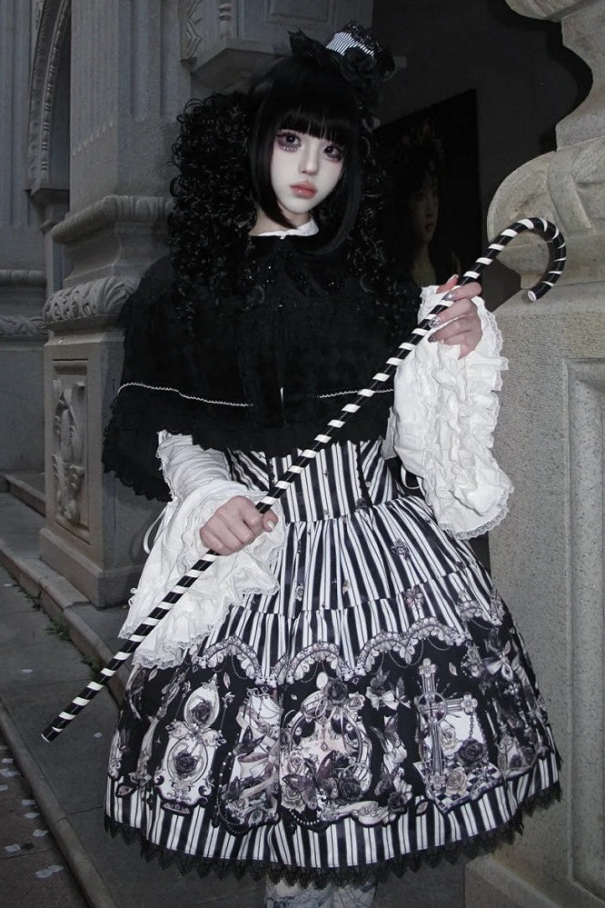 【10月3日予約締切】Black Elegant Gothic Beaded Fringe Layered Cape