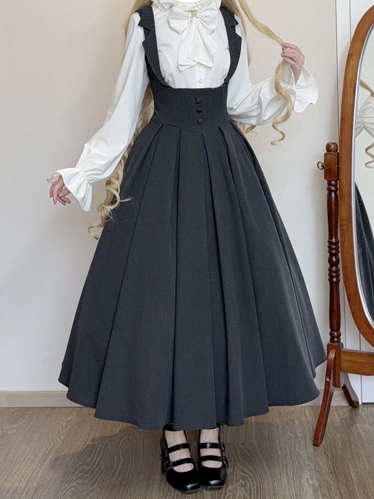 【4月14日予約締切】ダークグレークラシックラペルショルダーロリータコルセットドレス（ショート・ロングA/B）