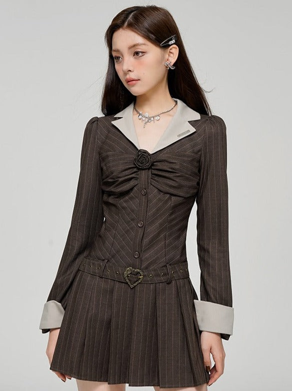 Low Waist Slim Striped Shirt Dress