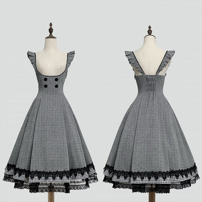 [Pre-order Deadline: May 19] Gray-Black Classic Lolita Top, JSK One-Piece & Bow Tie 3-Piece Ensemble